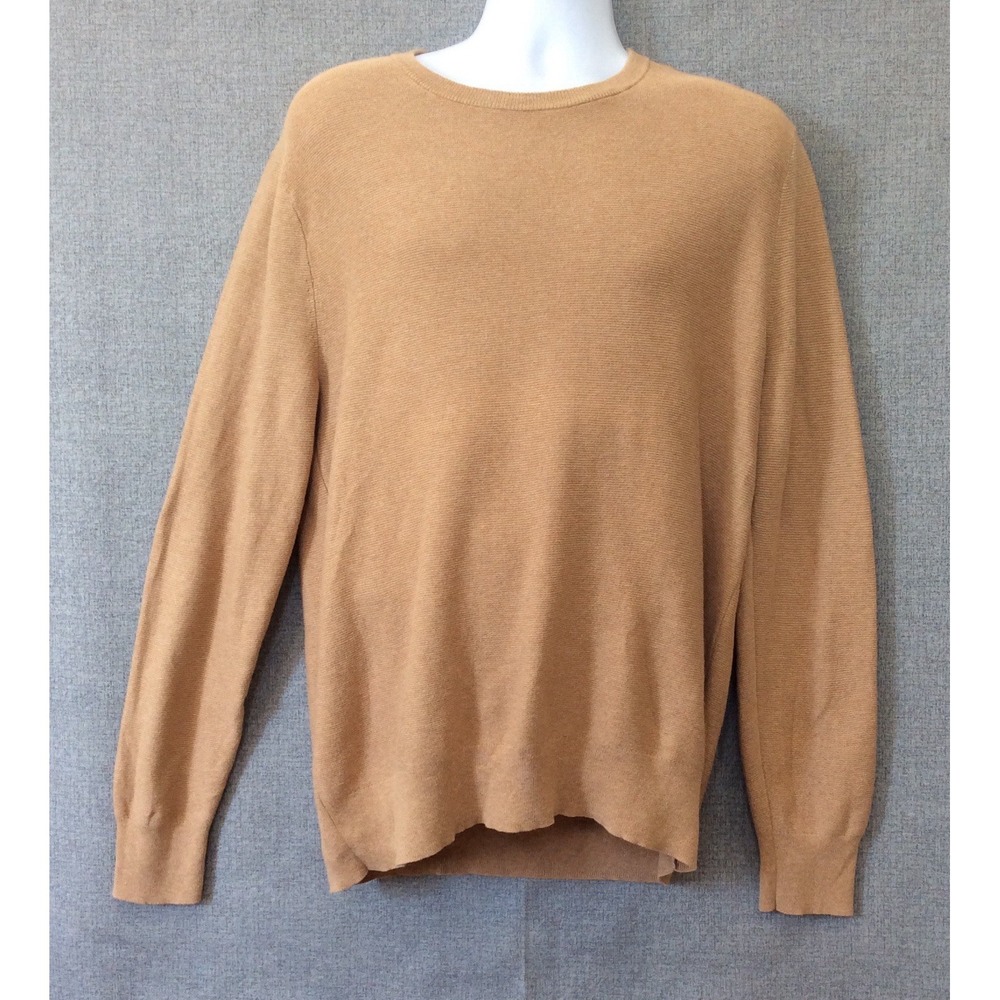 J.Crew Mens 100% Cotton Crewneck Sweater Camel Tan Brown Size L Regular Fit